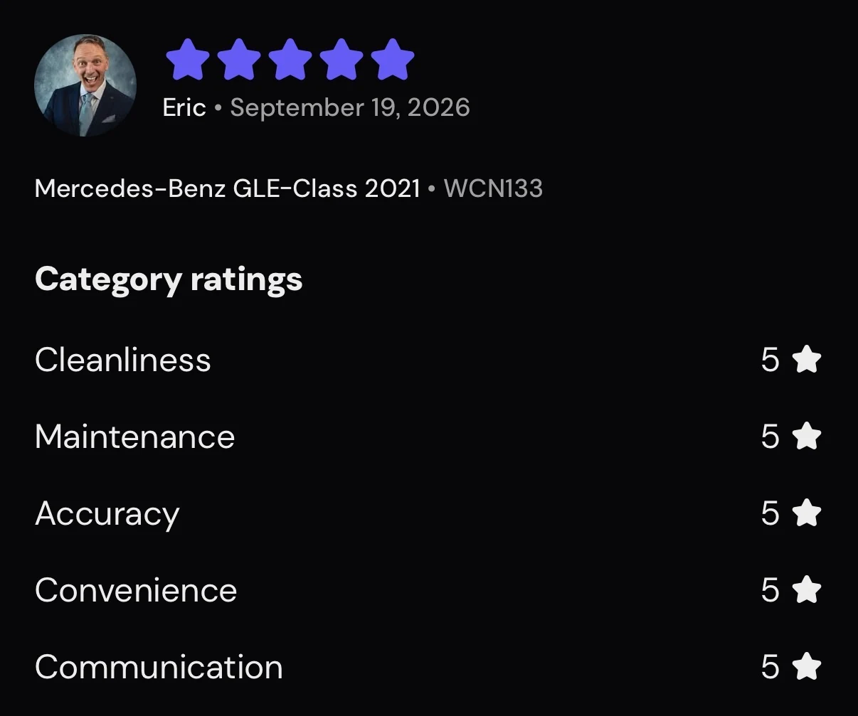Five-star Turo review from Eric, September 2026, GLE 53 AMG Coupe