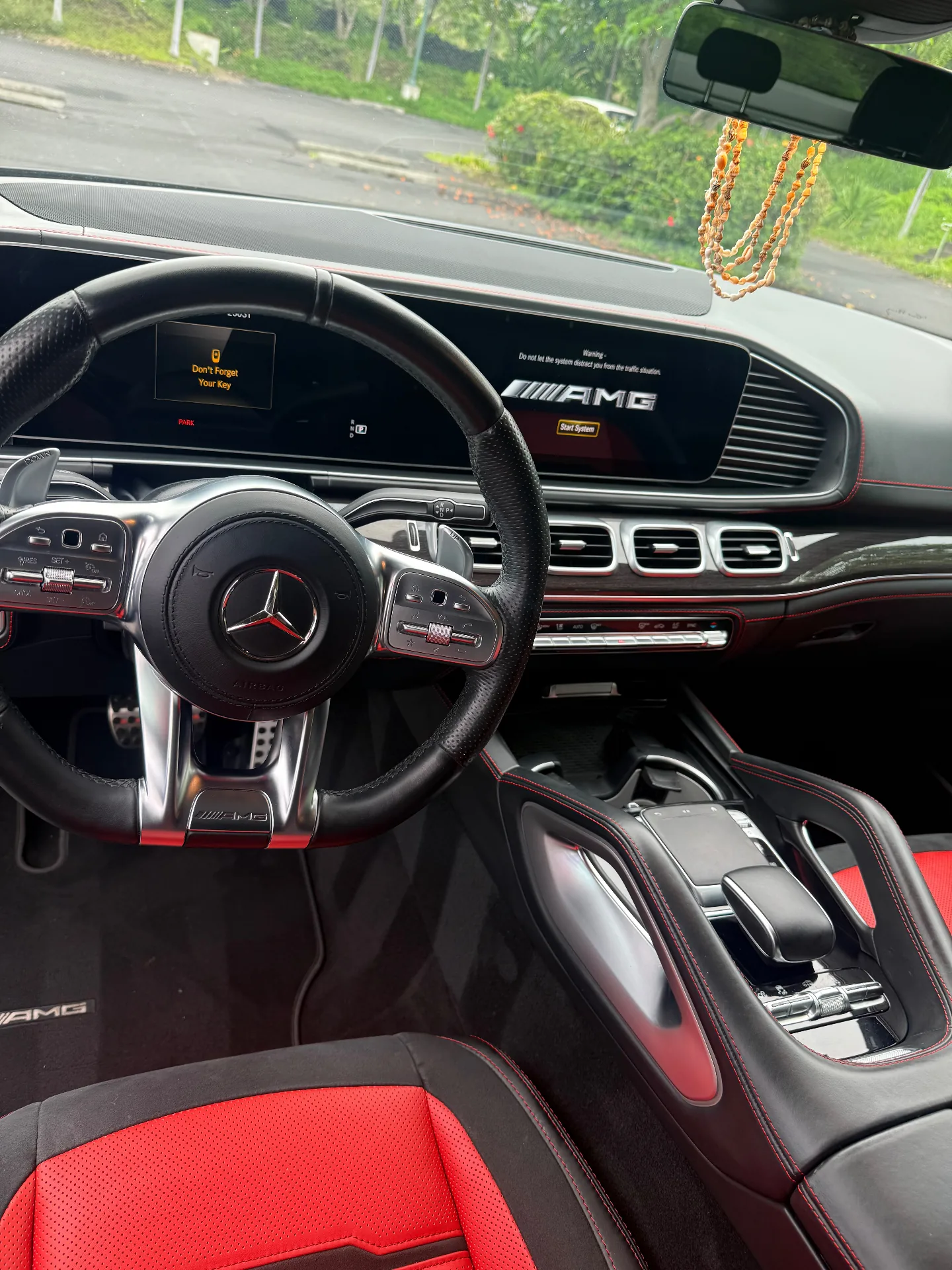 Actual GLE 53 AMG cockpit with red stitching and AMG steering wheel