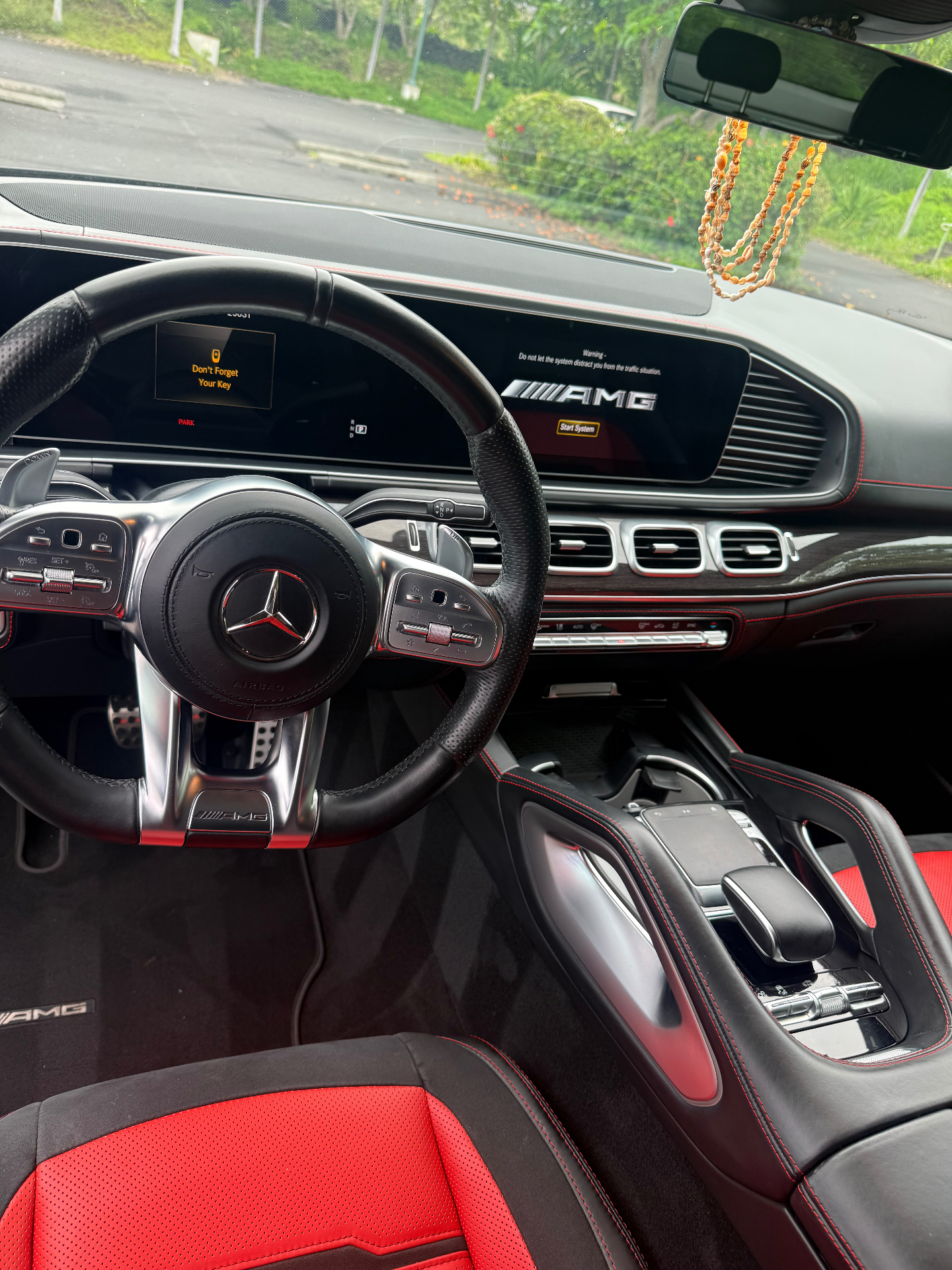 Actual GLE 53 AMG cockpit with red stitching and AMG steering wheel