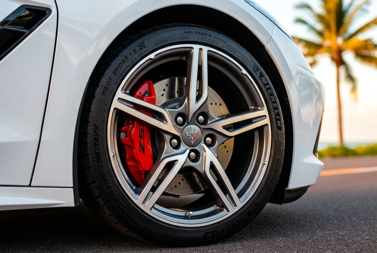 Corvette C8 Z51 machined wheel with red brake caliper